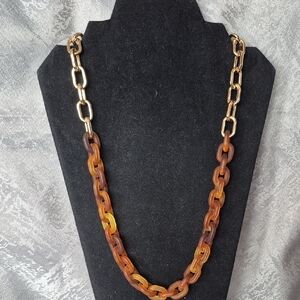Red Coral Elegant Gold and Brown, Rust Chain Necklace (J34)